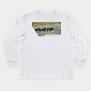 Montana Bison Herd Kids Long Sleeve T-Shirt